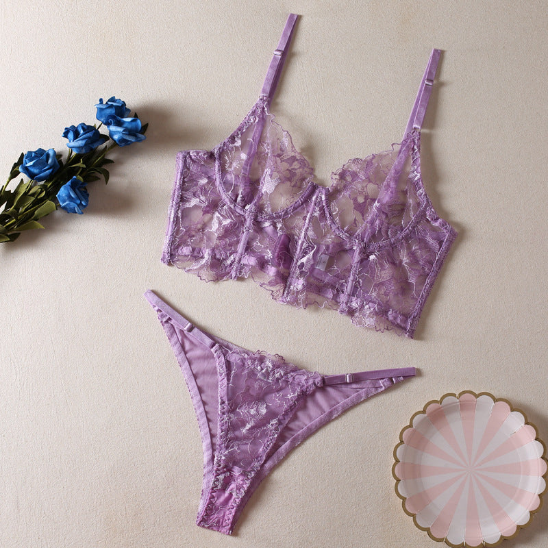 Komplet bielizny z gorsetowym topem i figami delikatny materiał Racheal Fioletowy