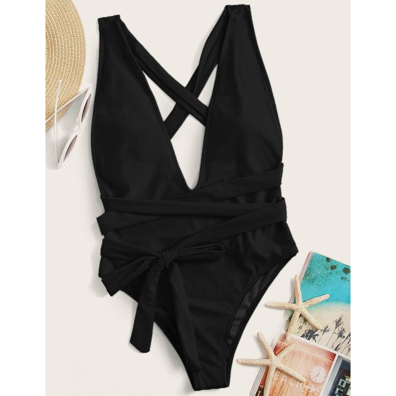 Strój kąpielowy jednoczęściowy z wiązaniem odporny na słońce i wodę Merralee Czarny