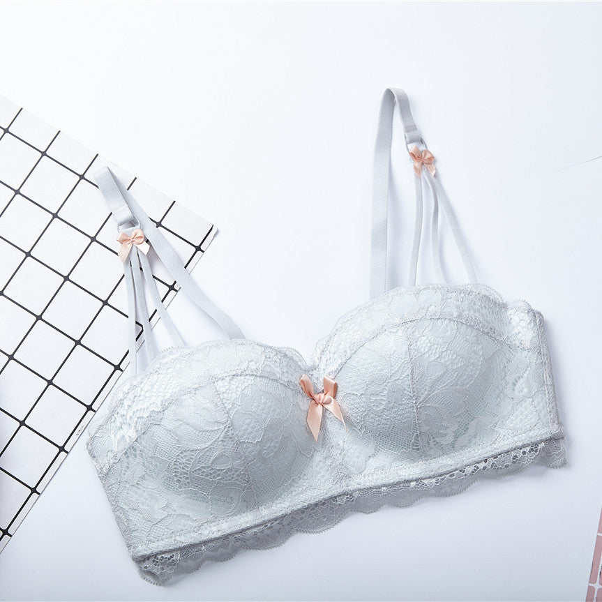 Biustonosz balkonetka push-up koronkowy z kokardkami Hafize Szary