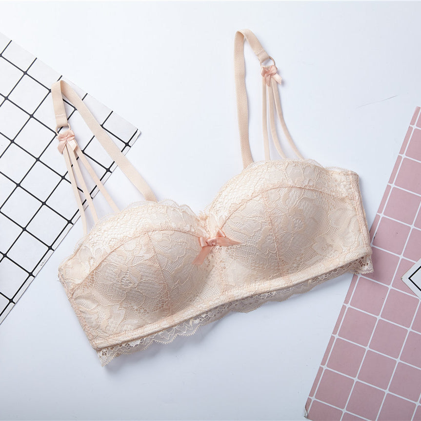 Biustonosz balkonetka push-up koronkowy z kokardkami Hafize Beżowy