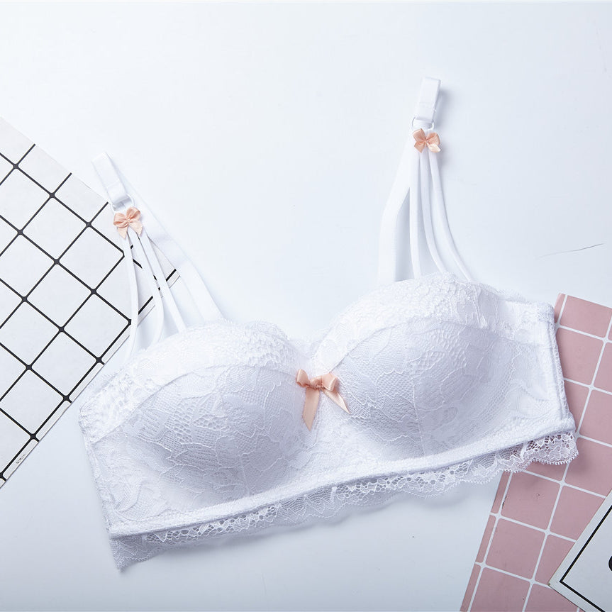 Biustonosz balkonetka push-up koronkowy z kokardkami Hafize Biały