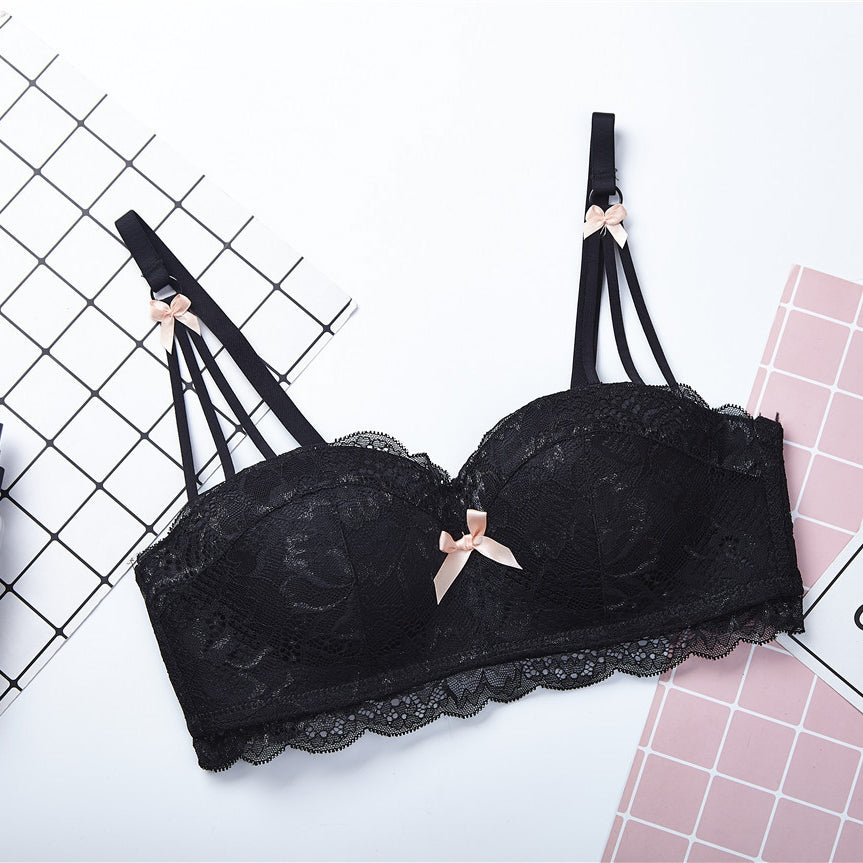 Biustonosz balkonetka push-up koronkowy z kokardkami Hafize Czarny