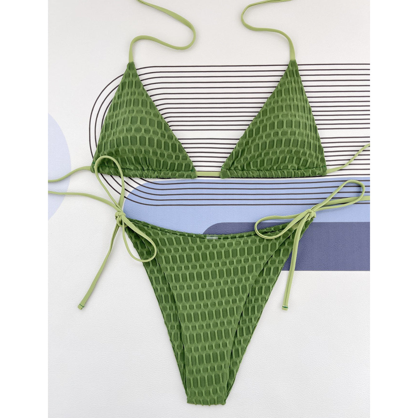 Bikini z wiązaniem na plażę i basen Folkea Zielony2