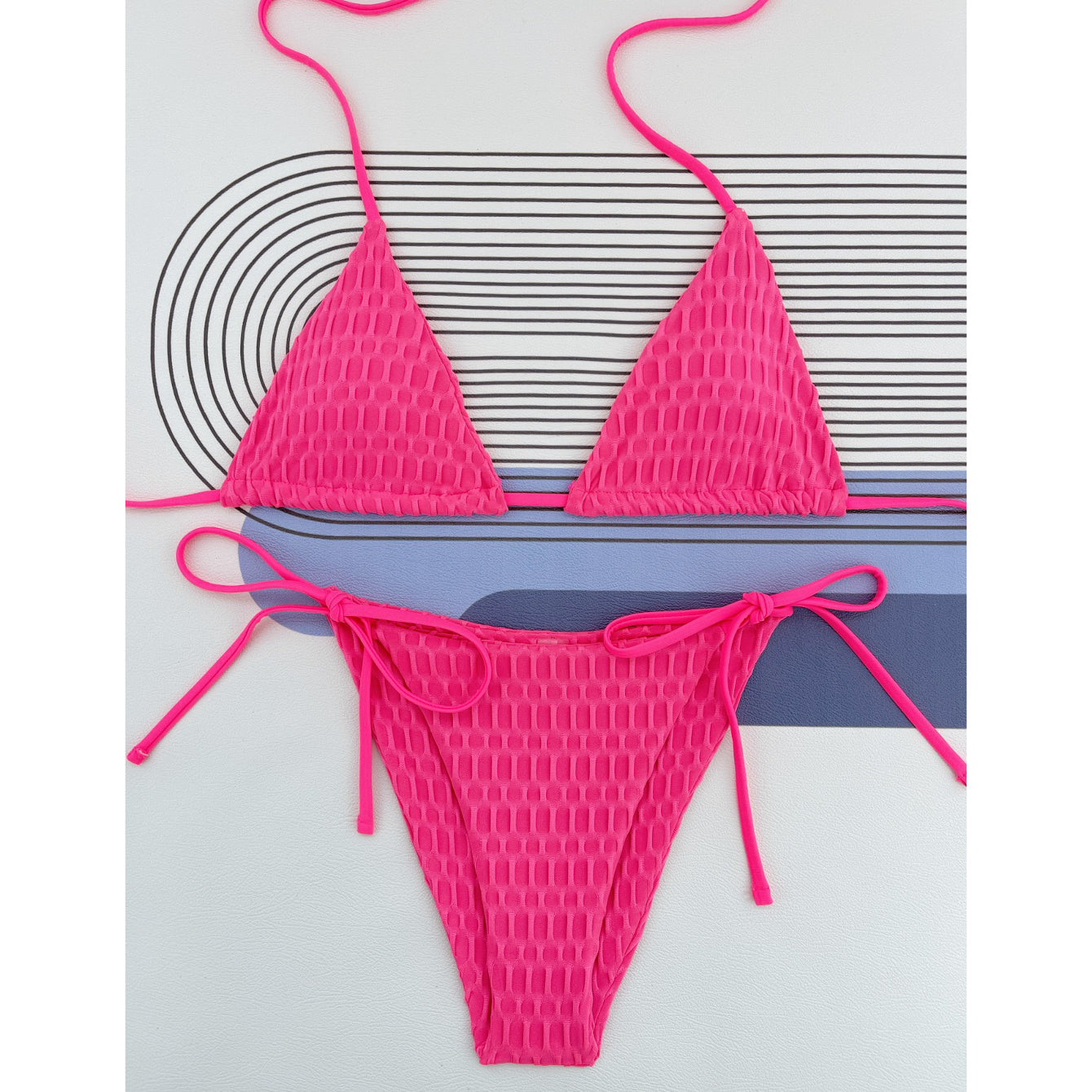 Bikini z wiązaniem na plażę i basen Folkea Różowy