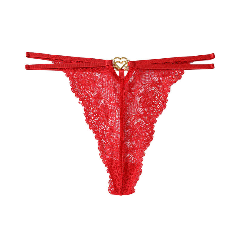 Stringi koronkowe z cienkim paseczkiem Brittni Czerwony