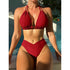 Bikini dwuczęściowe usztywniane z wysokim stanem odporne na chlor Kulle Czerwony