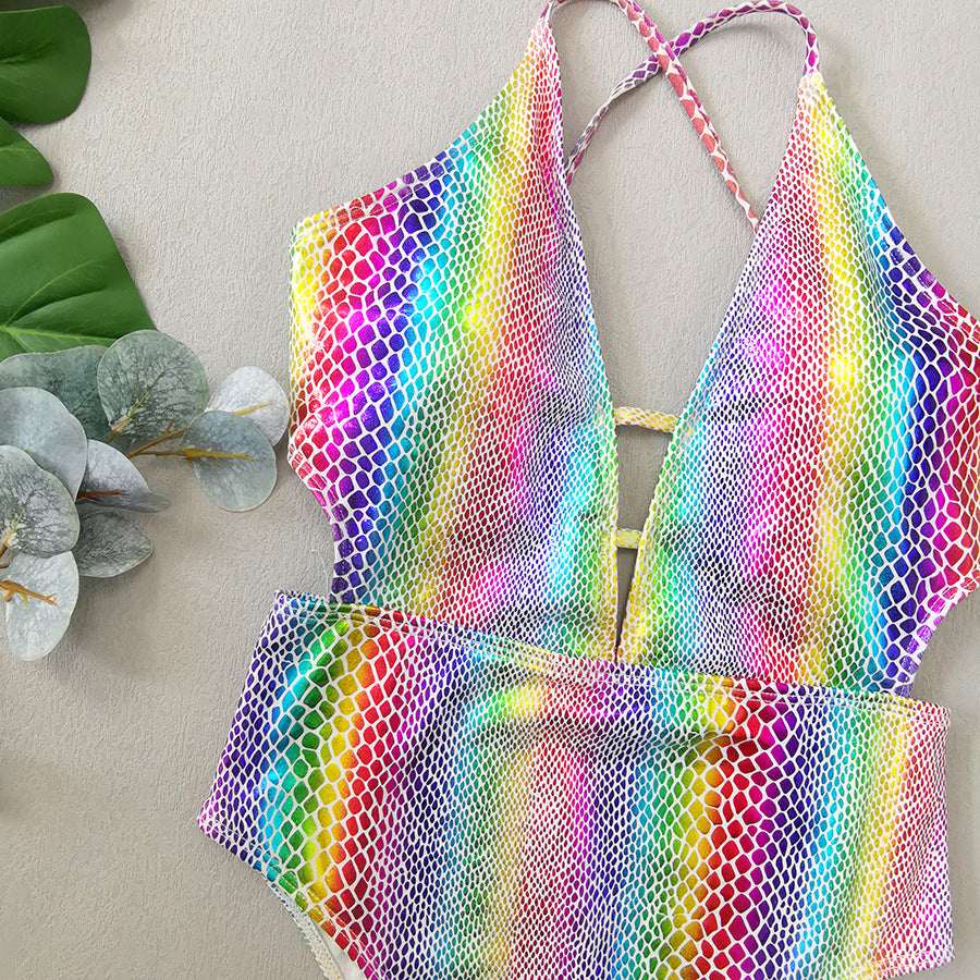 Strój kąpielowy jednoczęściowy w wzór rybiej łuski na plażę i basen Metanet