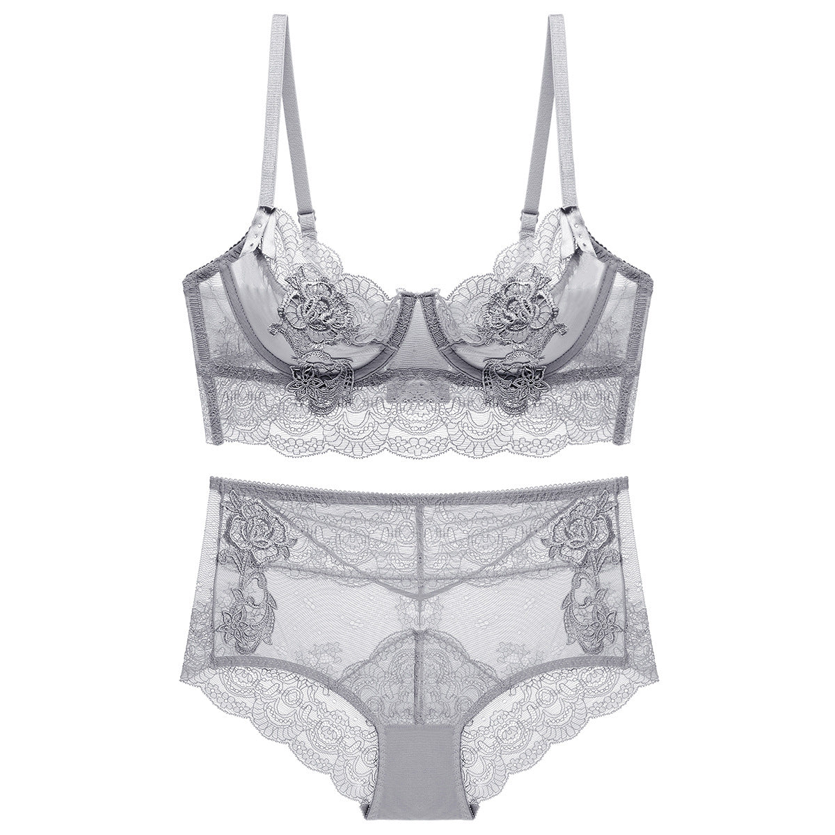Komplet bielizny z koronką na romantyczne wieczory Sherilyn Szary