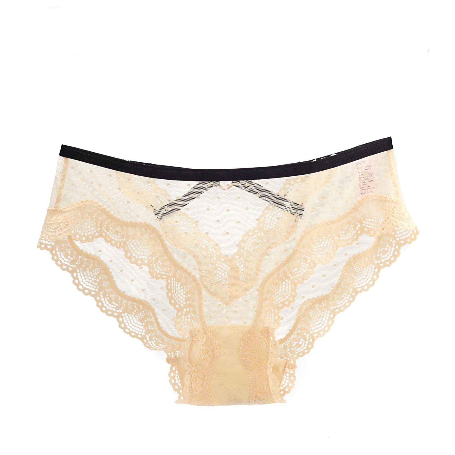 Majtki ażurowe z wycięciem na romantyczny wieczór Nailya Beżowy