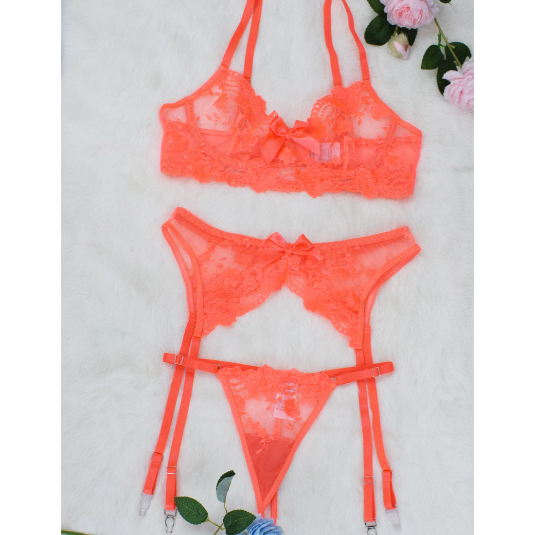 Komplet bielizny z haftem na specjalne okazje Ruxandra Pomarańczowy