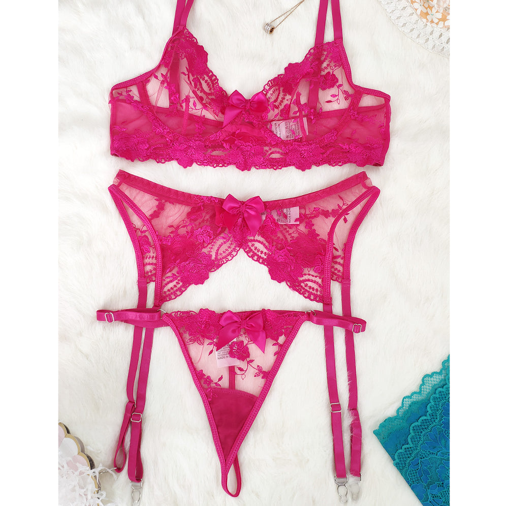 Komplet bielizny z haftem na specjalne okazje Ruxandra Różowy