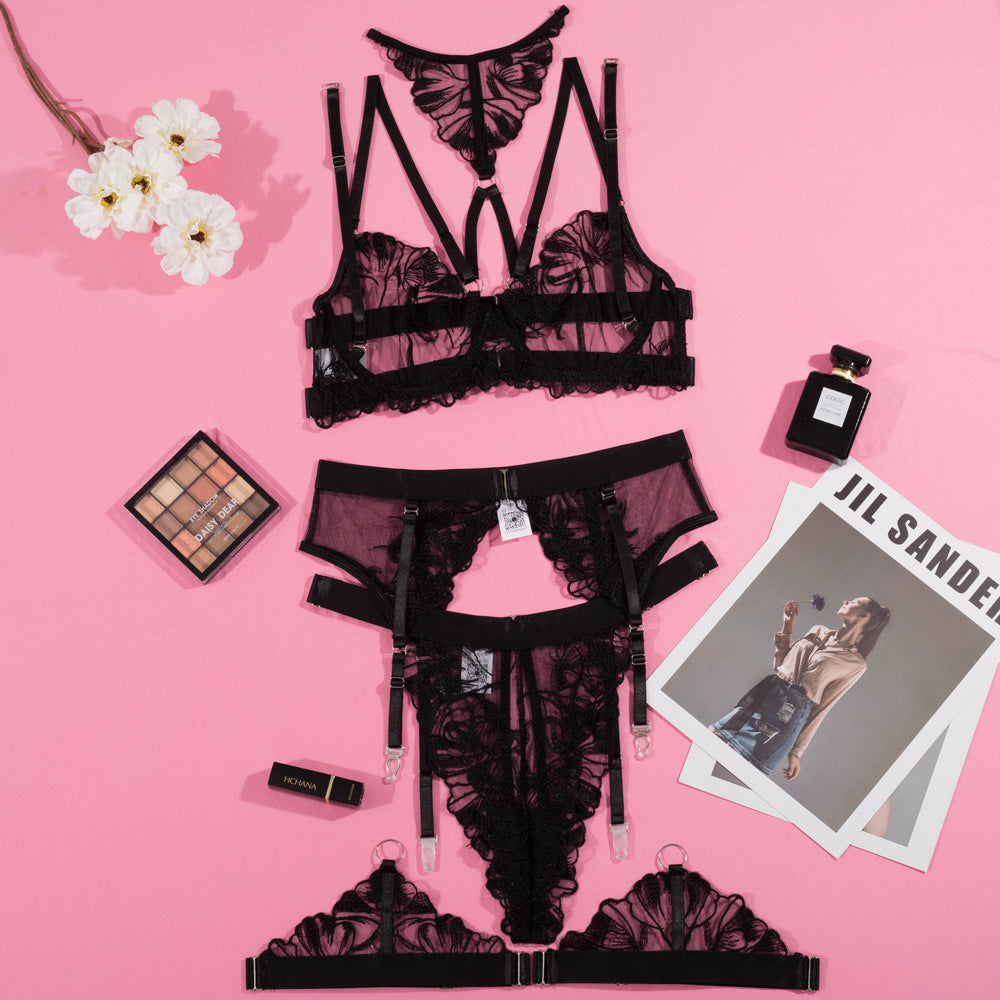 Koronkowy zestaw bielizny z pasem do pończoch Mihyun Czarny