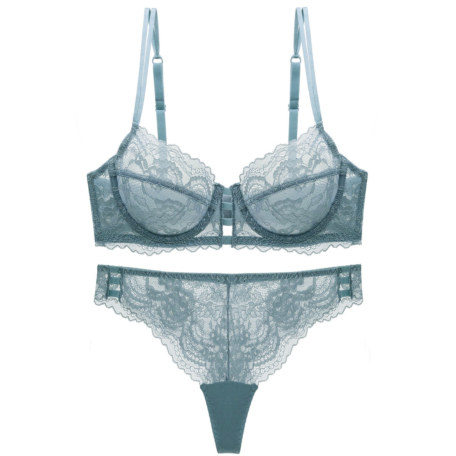 Komplet koronkowy z fiszbinami i szerszymi ramiączkami Hannakaisa Niebieski