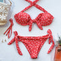 Bikini bez ramiączek w kropki na plażę i basen Phyliss Czerwony