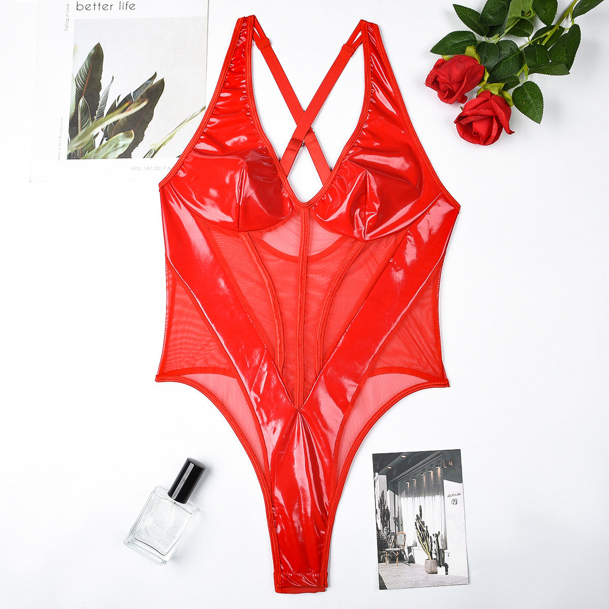 Body z transparentnymi pasami elegancki fason na wieczór Seiko Czerwony