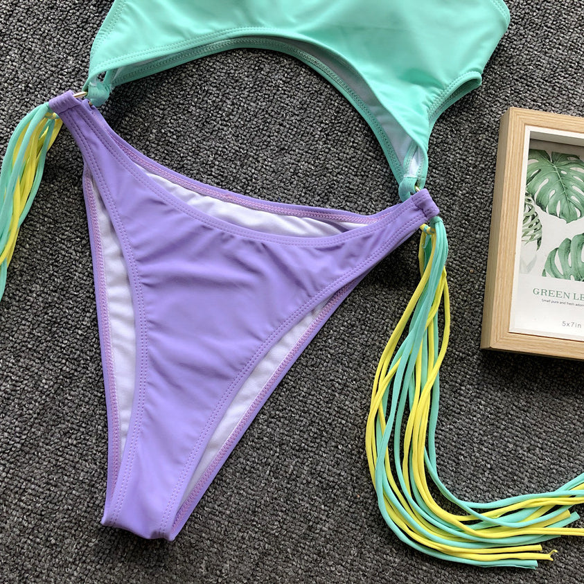 Strój kąpielowy z wycięciami i frędzlami na plażę i basen Helfriede