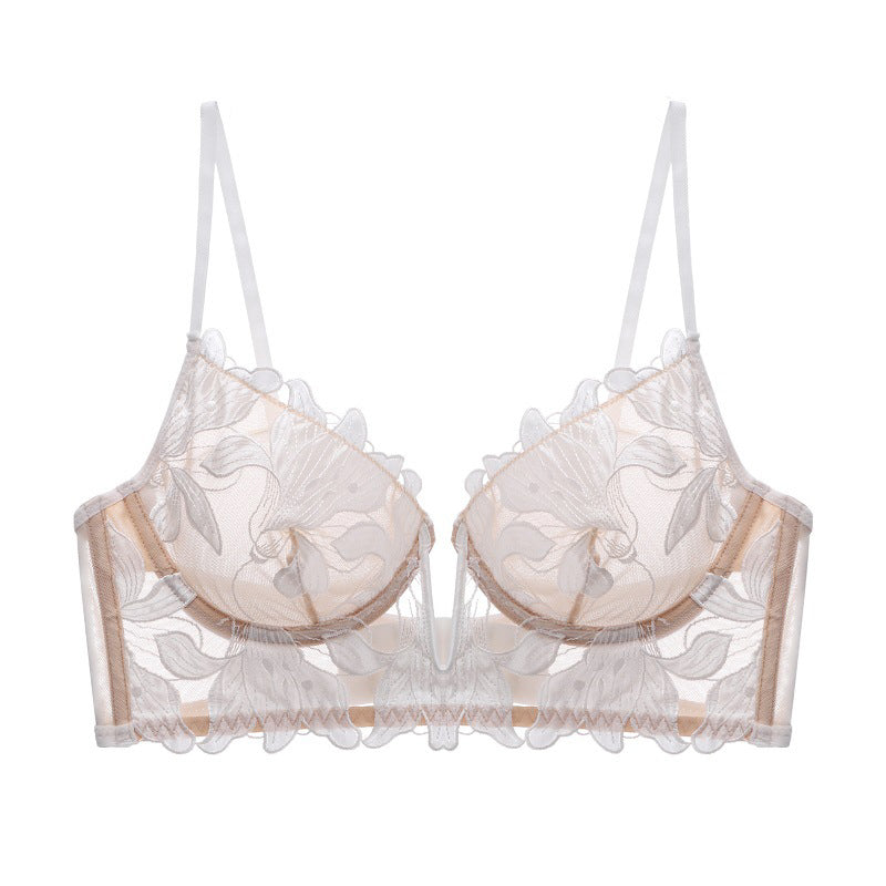 Koronkowa braletka z fiszbinami regulowane ramiączka elegancki styl Waltraude Beżowy