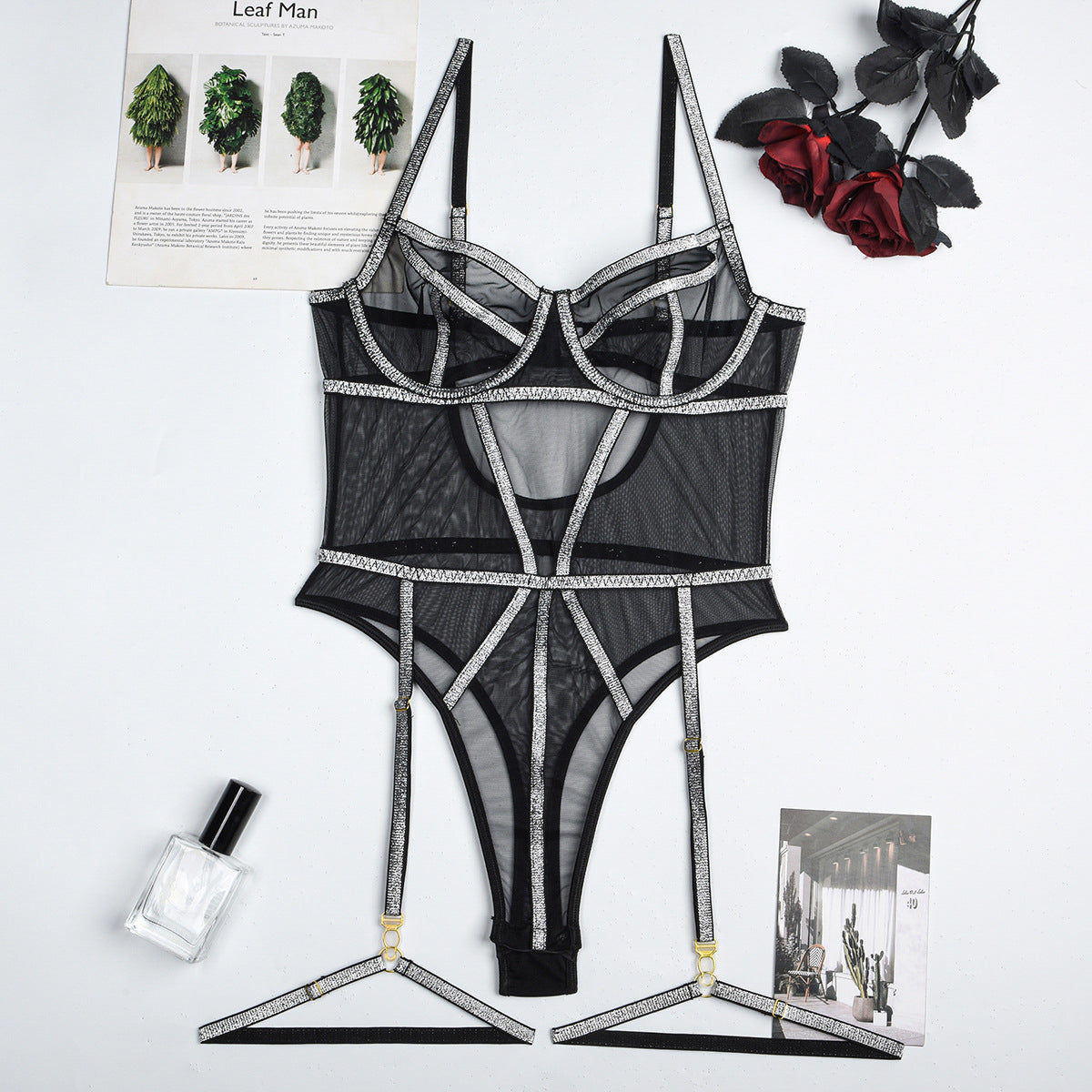 Body z siateczką i błyszczącą nitką na wieczorne wyjścia Semire Czarny