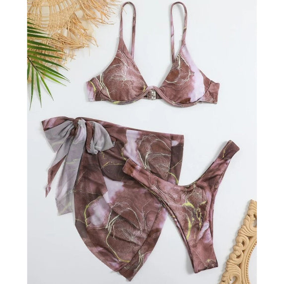 Bikini z usztywnianym biustonoszem na plażę i basen Onesia Brązowy