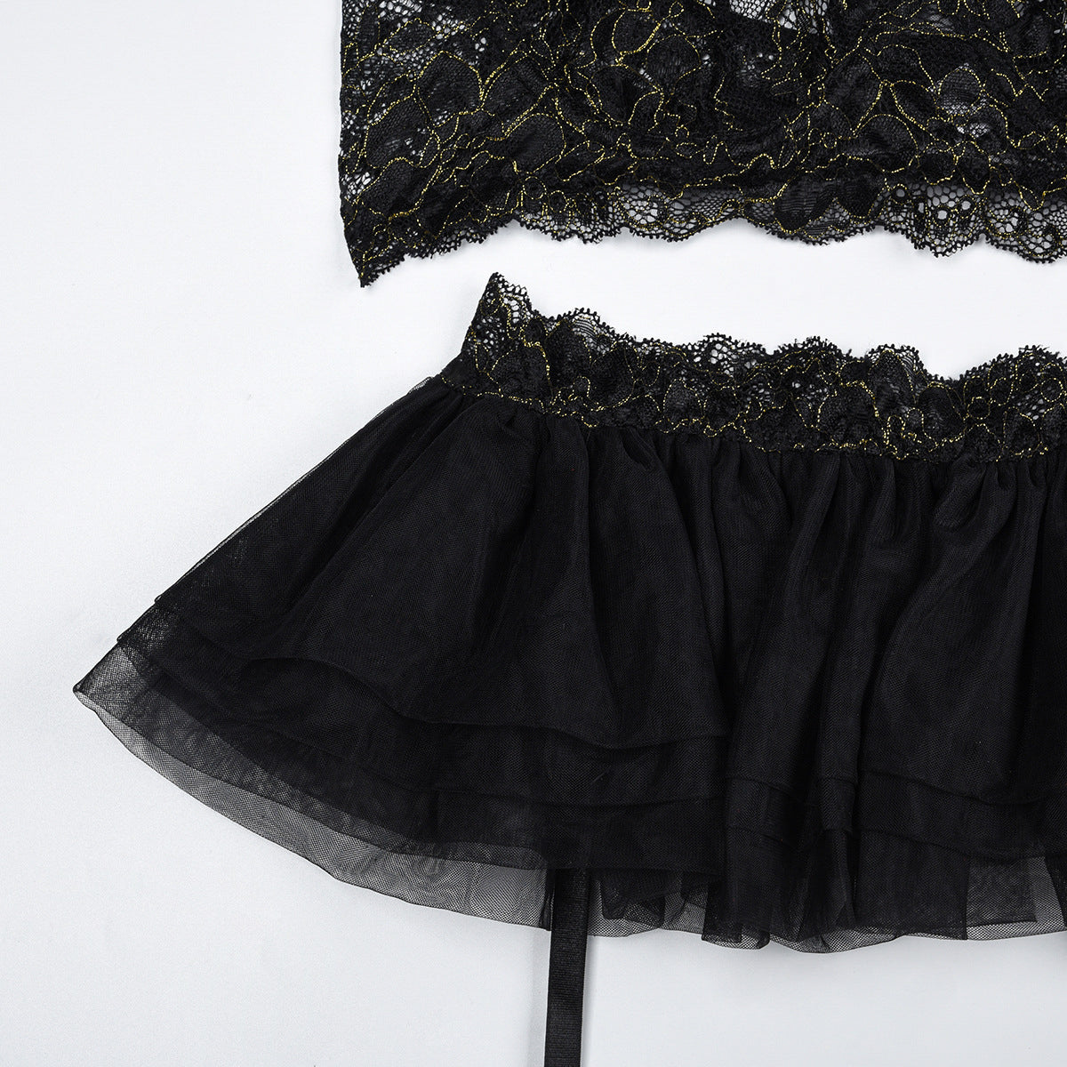 Komplet bielizny z falbanką i koronką dla kobiet Leontine