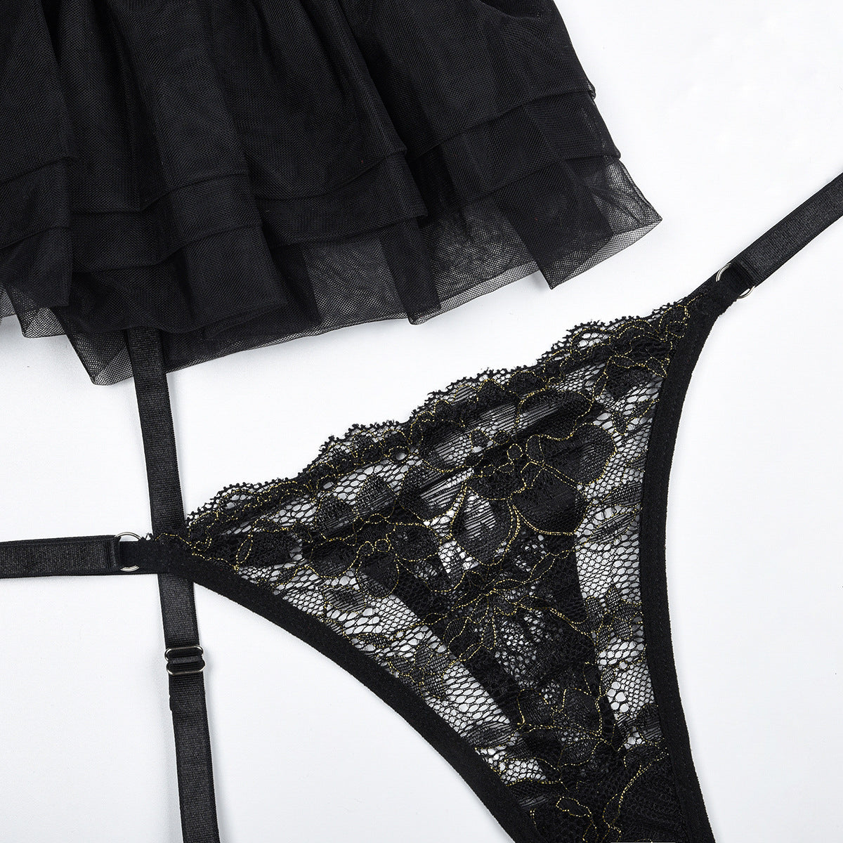 Komplet bielizny z falbanką i koronką dla kobiet Leontine