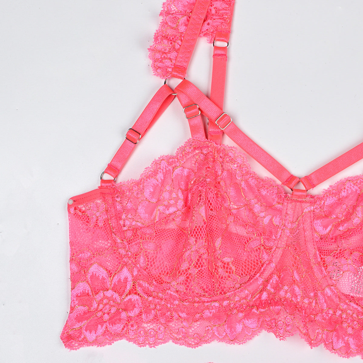 Komplet bielizny z falbanką i koronką dla kobiet Leontine