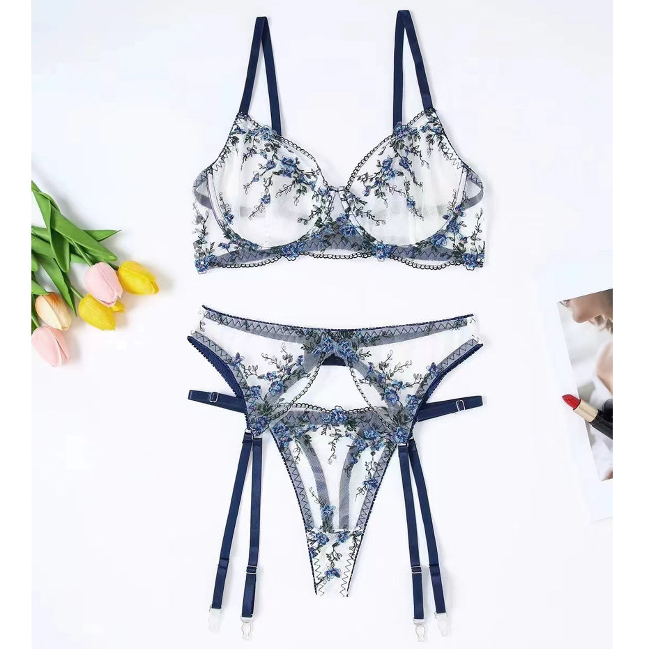 Komplet bielizny koronkowej na romantyczne wieczory Rosaura Granatowy