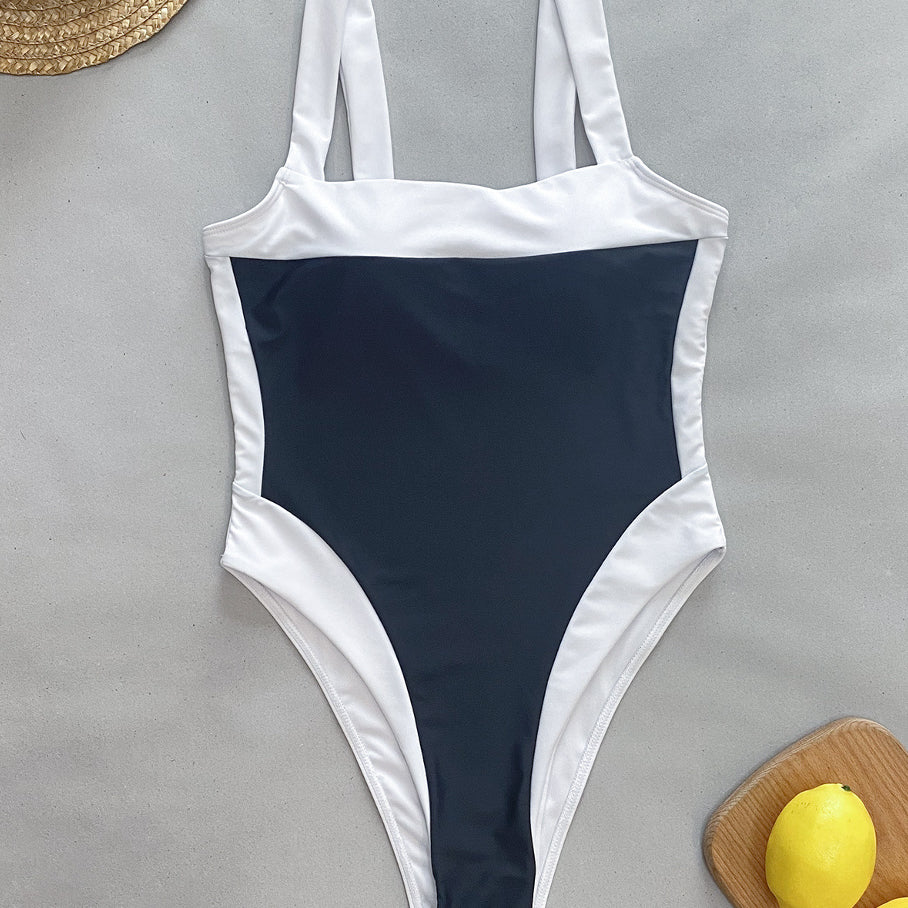 Jednoczęściowy strój kąpielowy minimalistyczny na plażę i basen Engelien Czarny