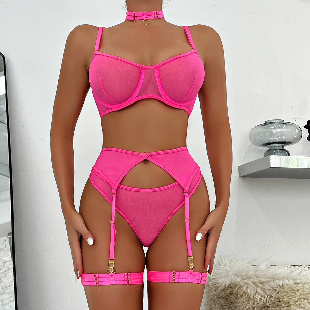 Komplet bielizny z siateczki z regulowanymi paskami Zihnija