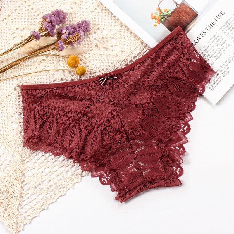 Koronkowe figi z wycięciami na romantyczny wieczór Emyle Bordowy