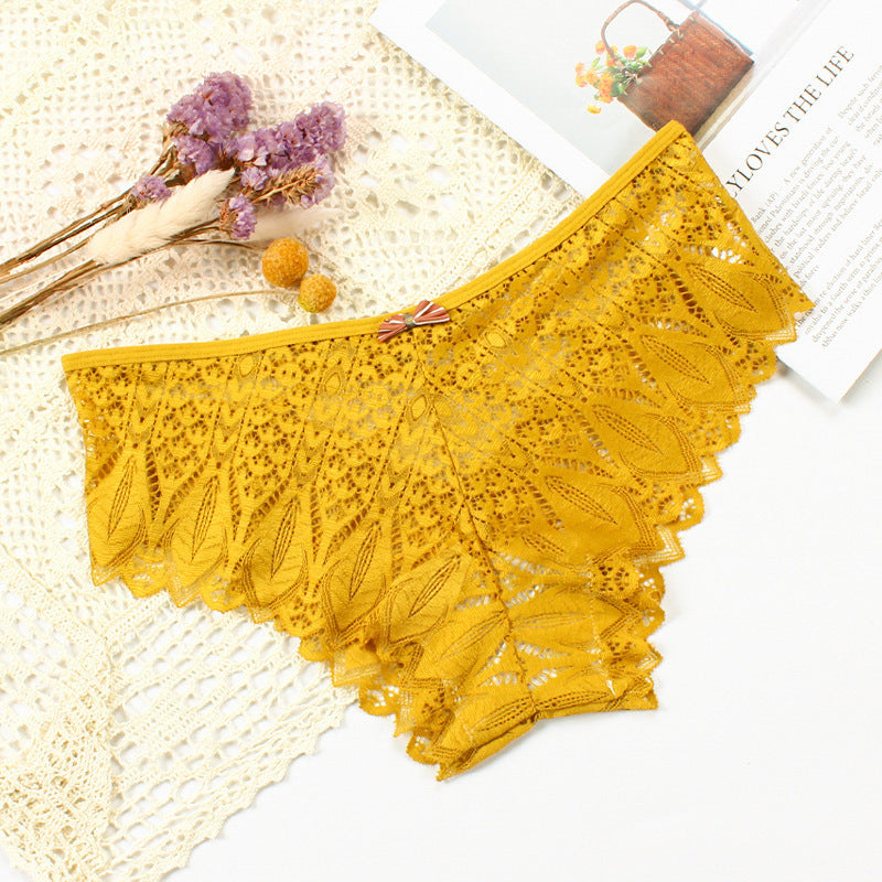 Koronkowe figi z wycięciami na romantyczny wieczór Emyle Żółty