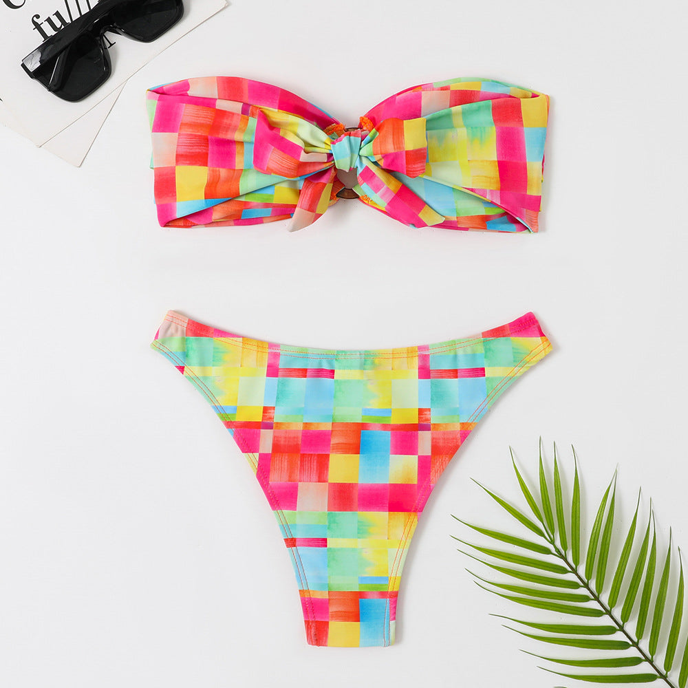 Dwuczęściowy strój kąpielowy bez ramiączek z elastycznego materiału na lato Brigitte