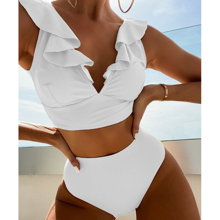 Dwuczęściowy strój kąpielowy z falbankami i wysoką talią Iolanthe Biały