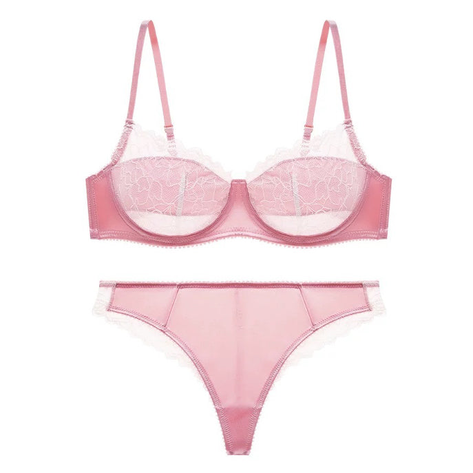 Komplet bielizny koronkowej z satynowym wykończeniem na romantyczne wieczory Leatha Różowy