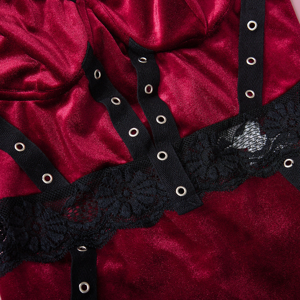 Body welurowe z koronkowym wykończeniem na specjalne okazje Graciete