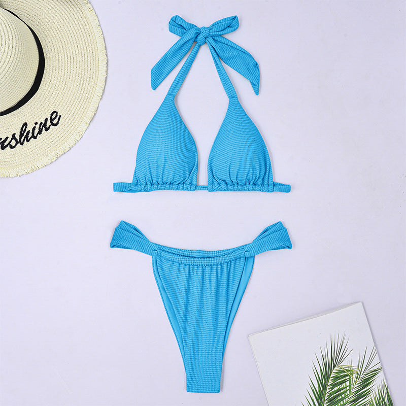 Bikini wiązane z regulowanymi ramiączkami na plażę i basen Deena Niebieski