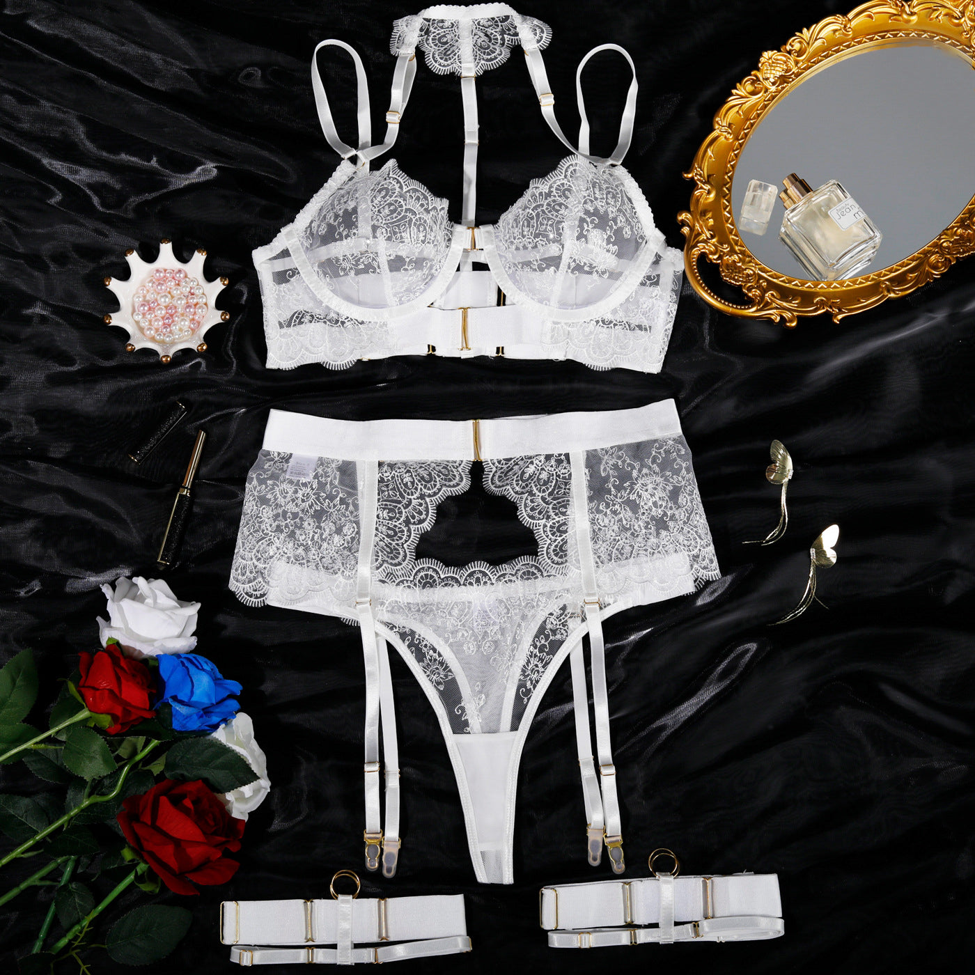 Zestaw bielizny koronkowej z regulowanymi ramiączkami Karrie Biały