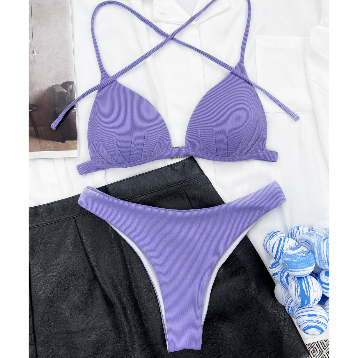 Bikini z figami na plażę i basen Luissa Fioletowy