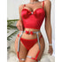 Komplet bielizny z body i pasem do pończoch z kokardą Iside Czerwony