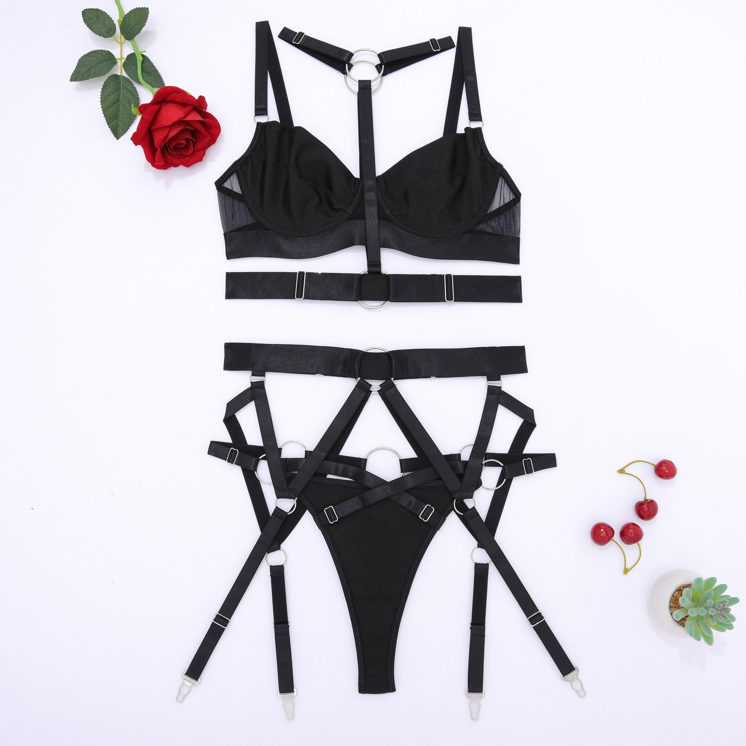 Zestaw bielizny harness na specjalne okazje Tiphani Czarny