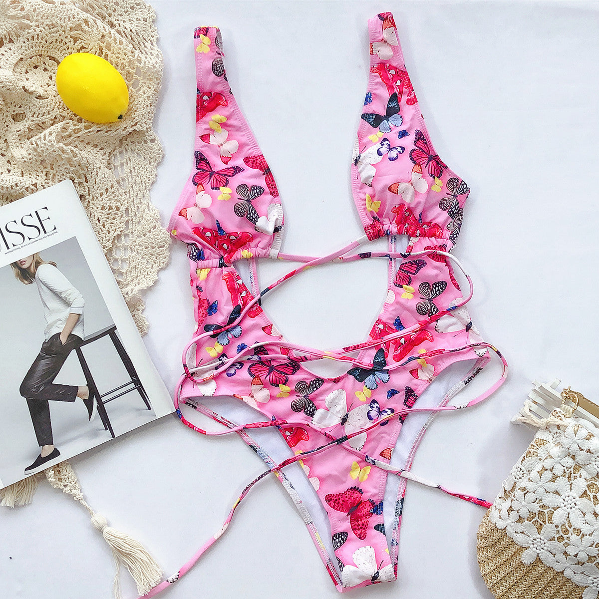 Jednoczęściowy strój kąpielowy z wycięciami na plażę i basen Rhonda Różowy