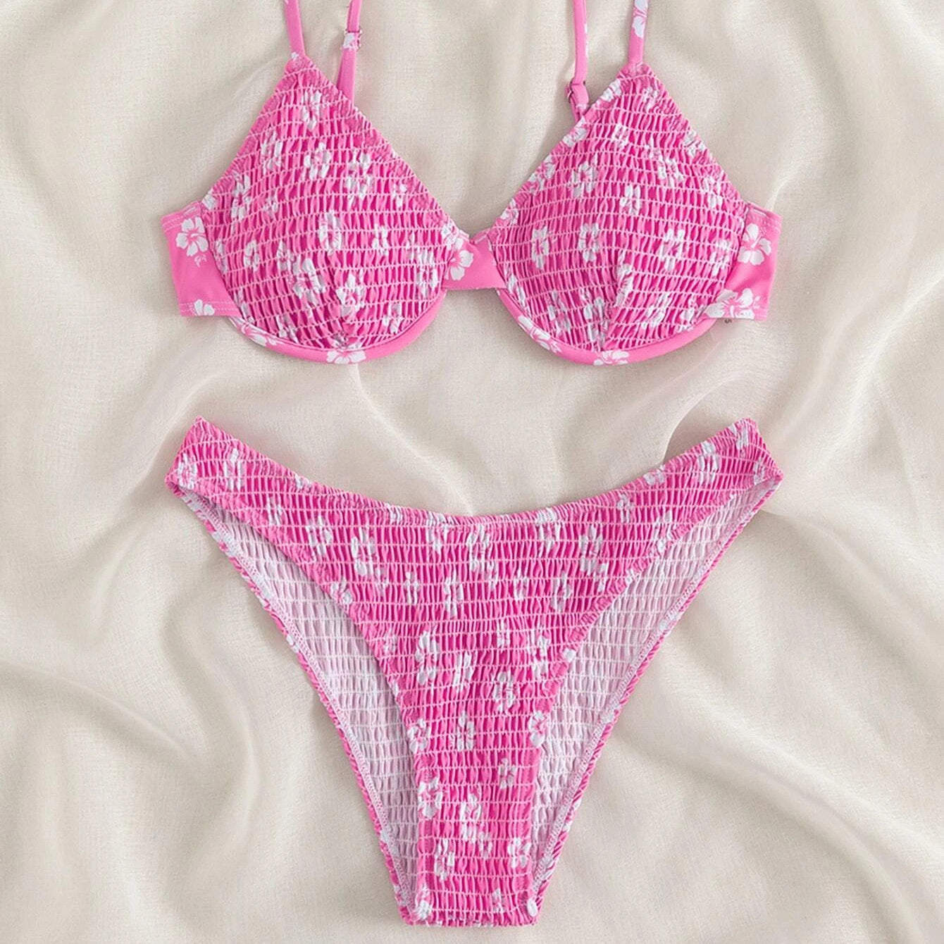 Bikini push-up plażowe z delikatnymi ramiączkami Salwa Różowy