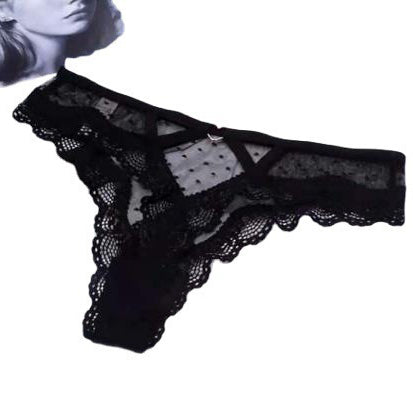 Stringi koronkowe z wycięciami elegancki design Gaetana Czarny