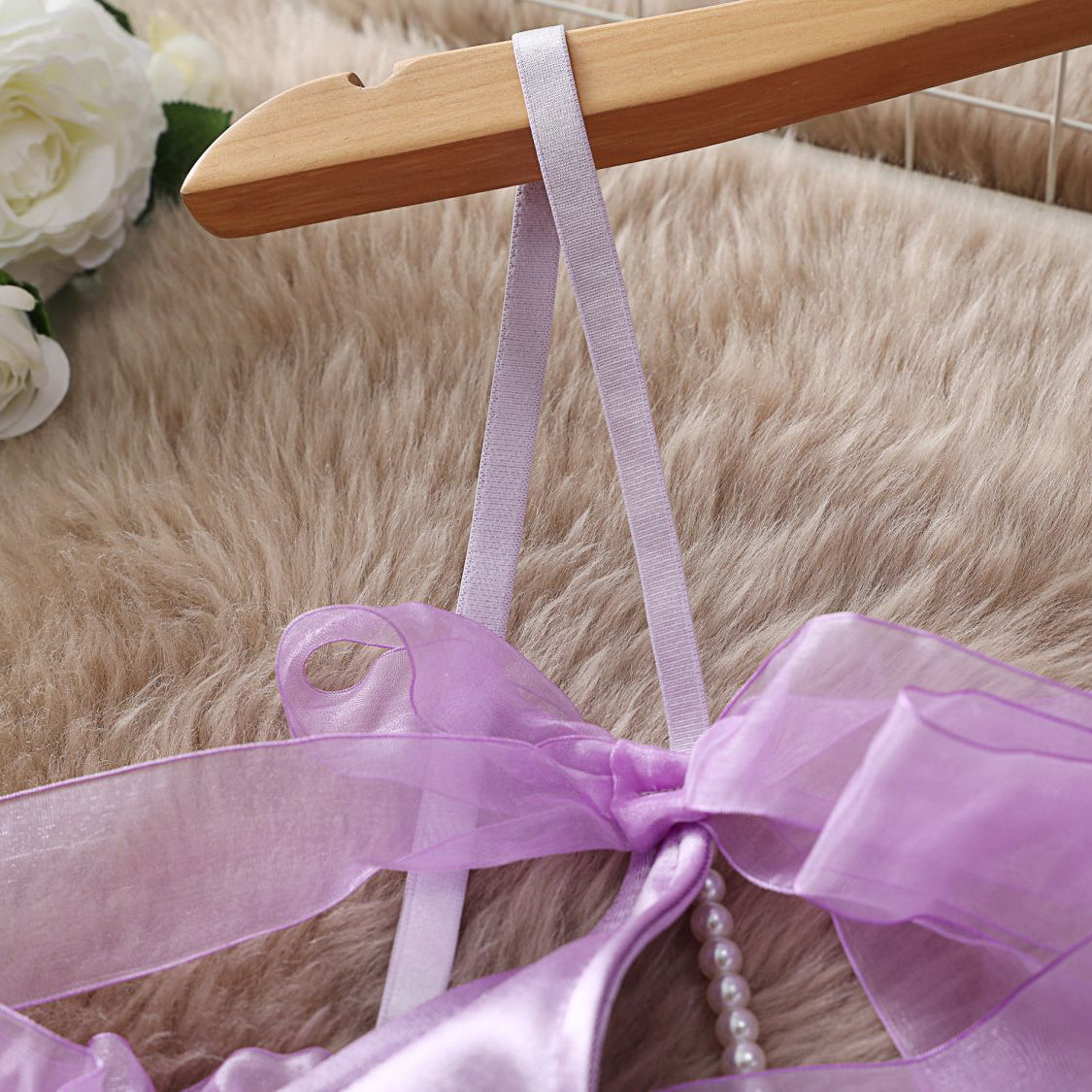 Komplet bielizny z siateczki z wstążkami Sallee