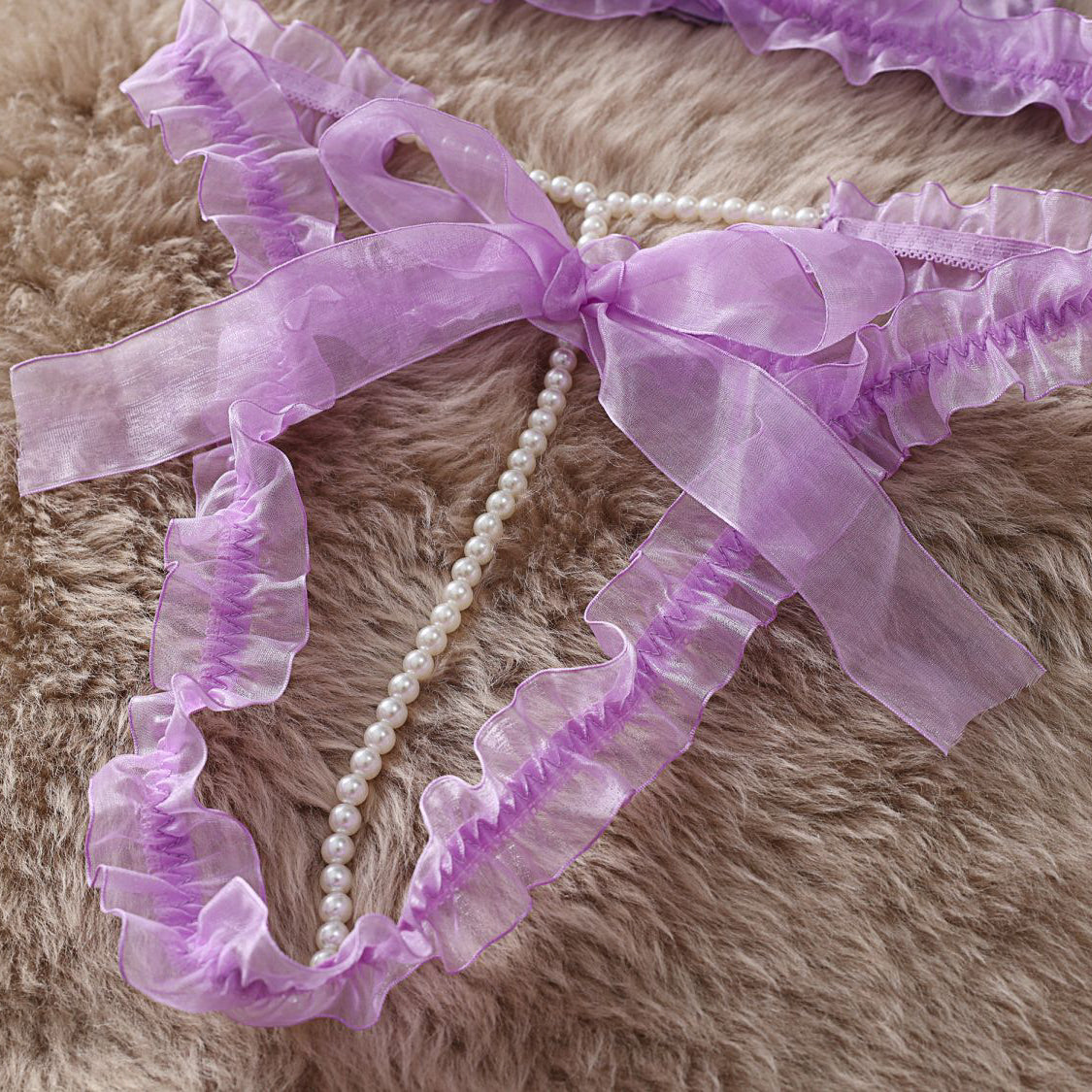 Komplet bielizny z siateczki z wstążkami Sallee