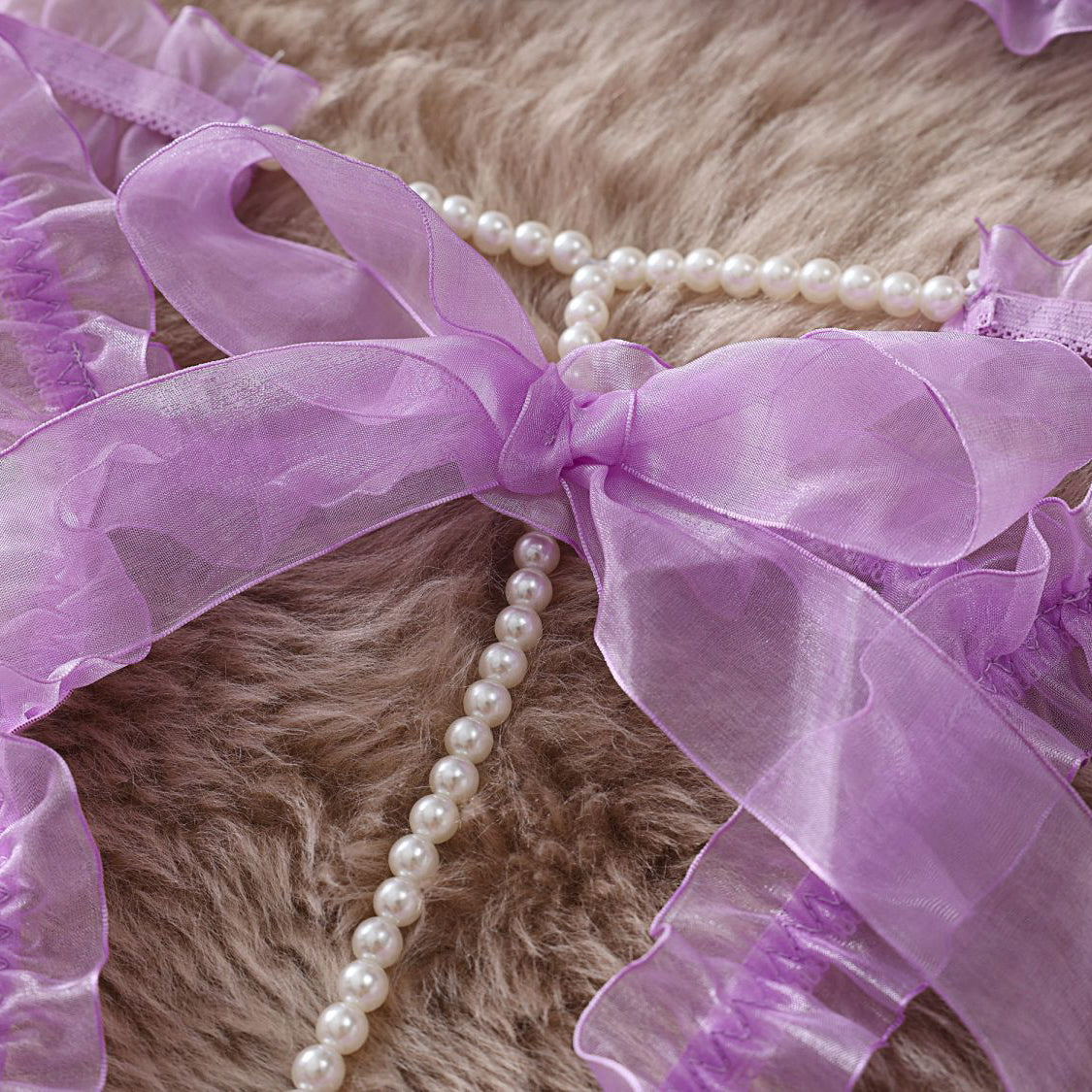 Komplet bielizny z siateczki z wstążkami Sallee