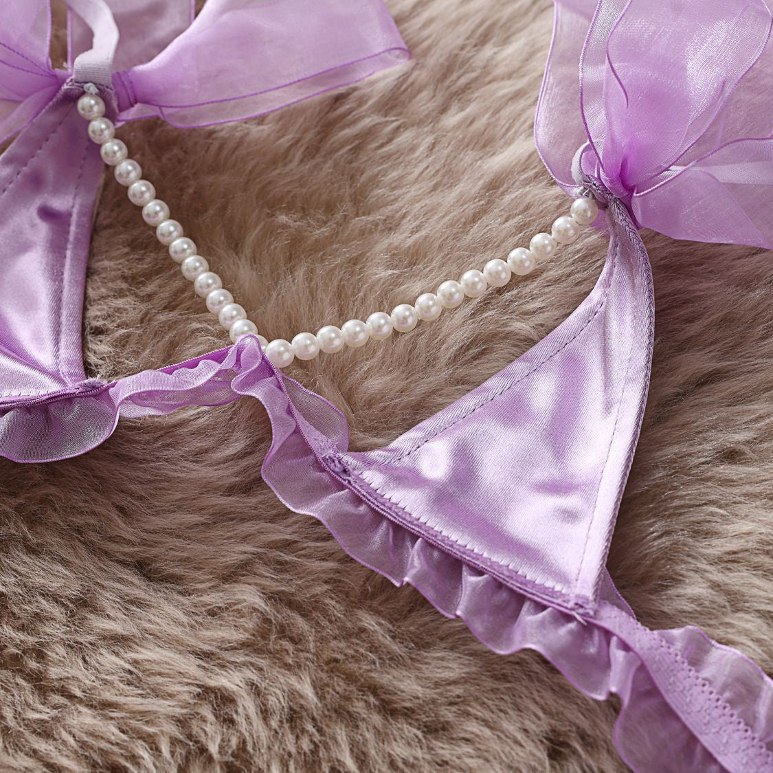 Komplet bielizny z siateczki z wstążkami Sallee