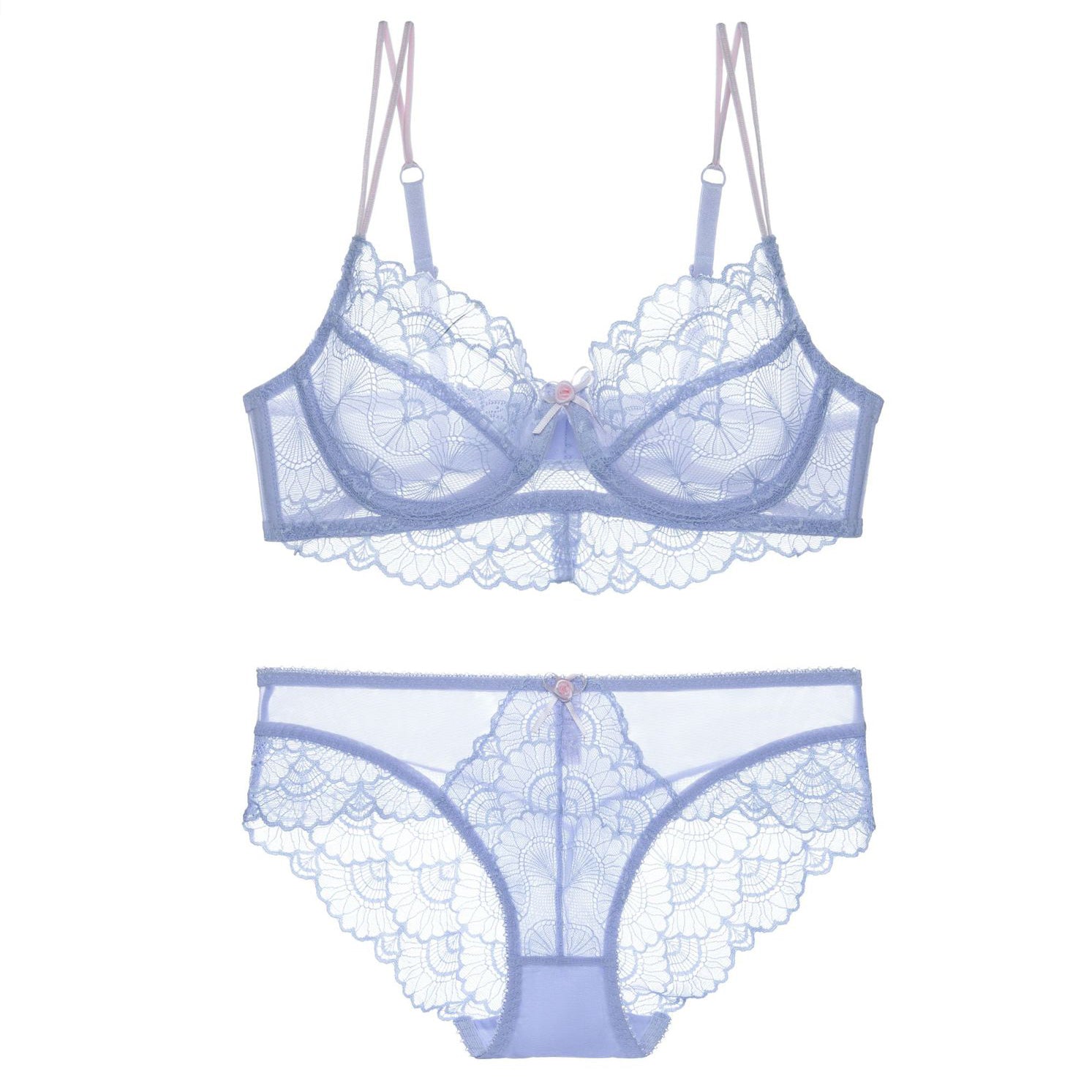 Komplet bielizny z koronką i regulowanymi ramiączkami na romantyczne wieczory Gilemette Niebieski