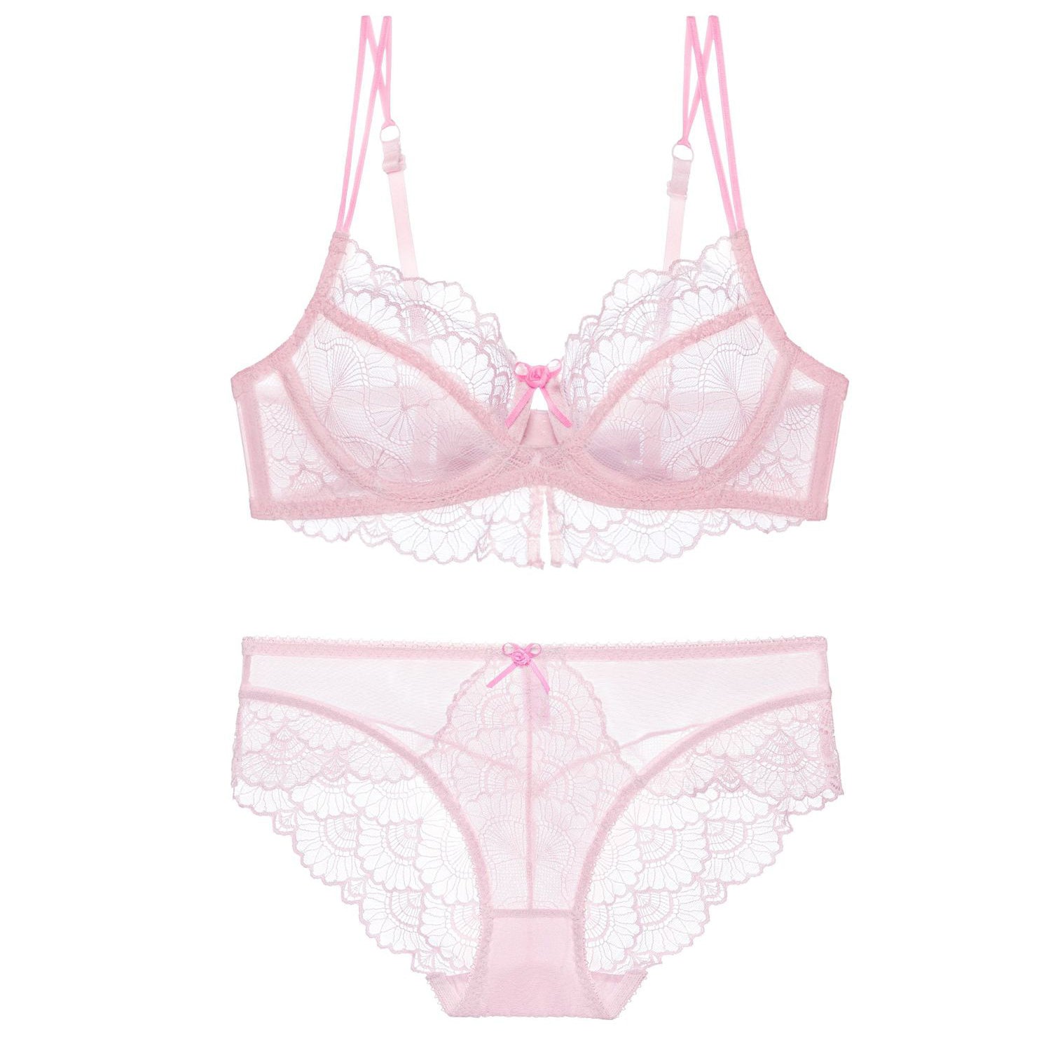 Komplet bielizny z koronką i regulowanymi ramiączkami na romantyczne wieczory Gilemette Różowy