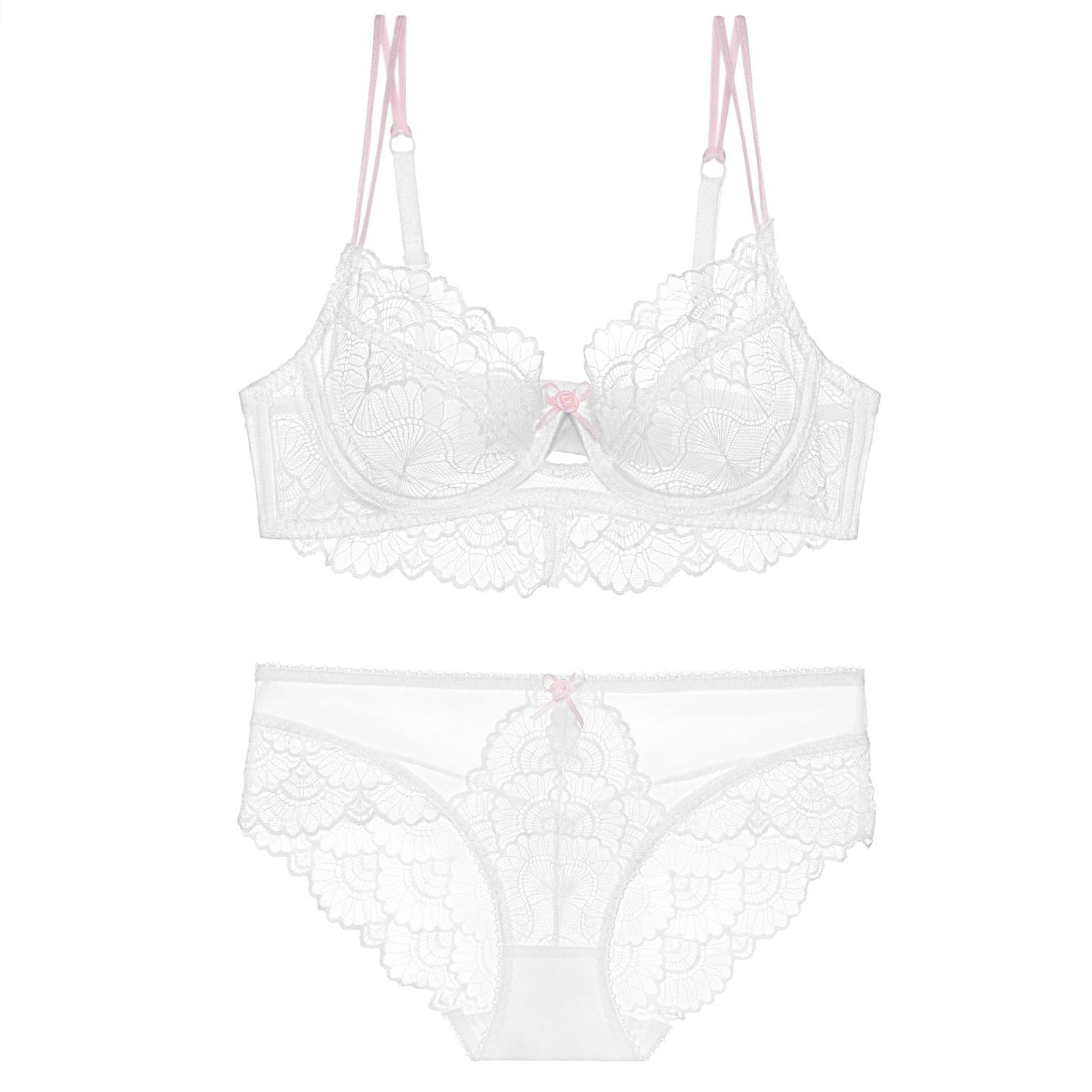 Komplet bielizny z koronką i regulowanymi ramiączkami na romantyczne wieczory Gilemette Biały